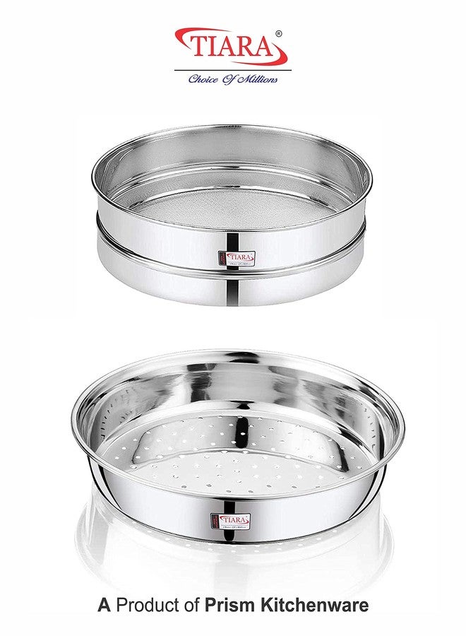 TIARA - Tiger 2pc Set Stainless Steel Chalni Combo Wheat and Aata Maida Chalni 10INCH - Image 2